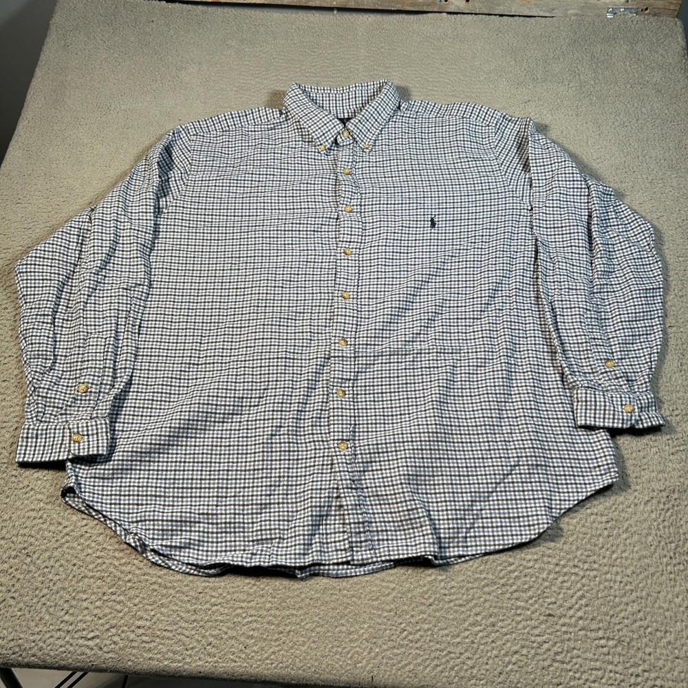 Polo Ralph Lauren Shirt Men 3XB Gingham Button Down Long Sleeve Classic Fit Blue